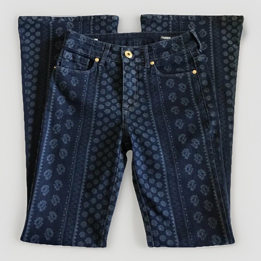Forum Denim Flare Jeans Floral Pattern Western Boho‎ Hippie US Size 24